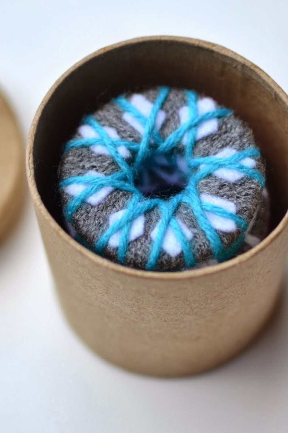 yarn wrapped pattern weight gift for a sewing friend