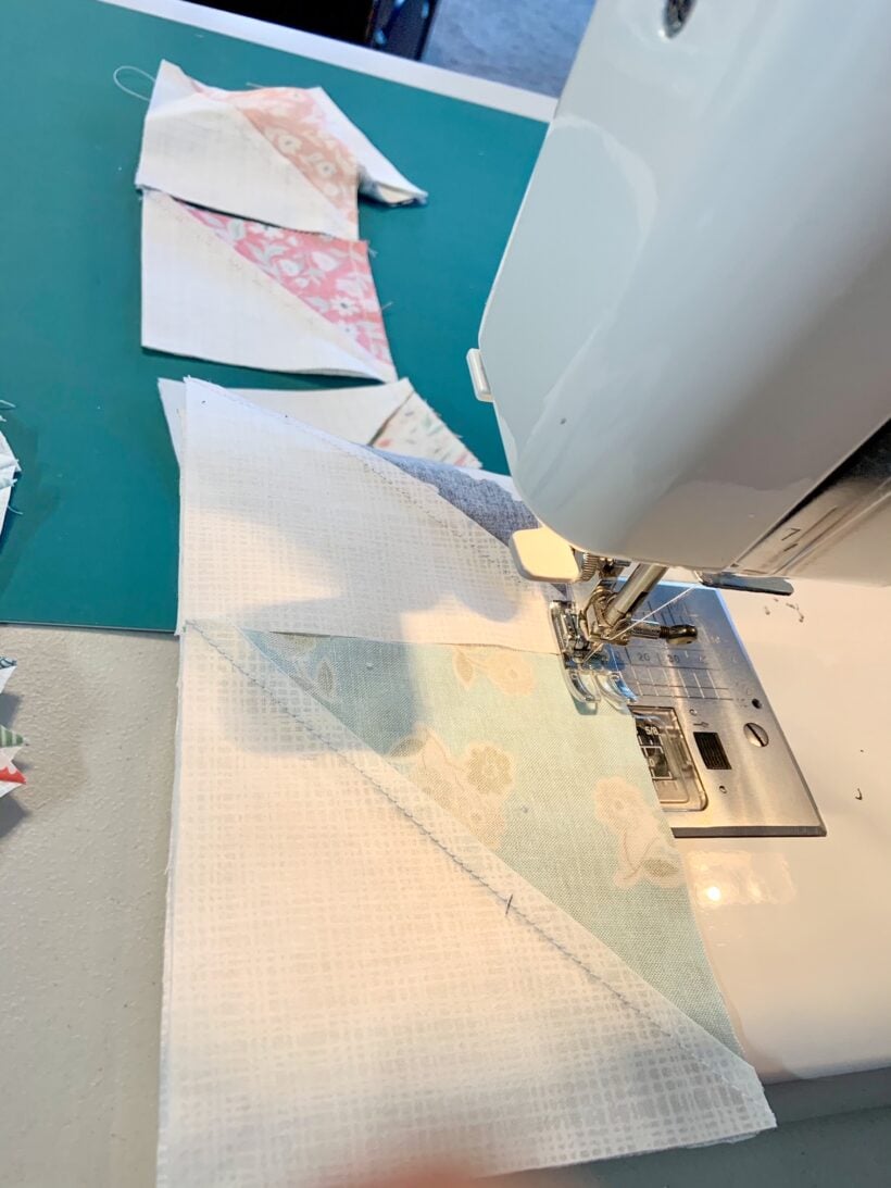 chain piecing half square triangles