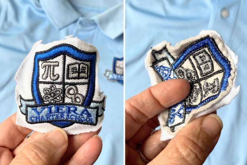Cut off the old uniform patch.