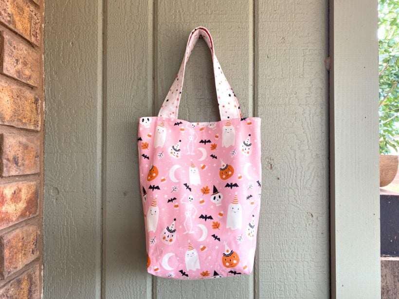 Finished trick or treat bag hanging on the wall