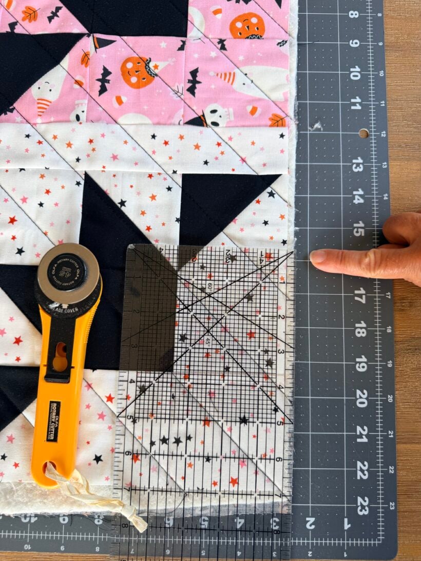 Arrows showing which side to trim