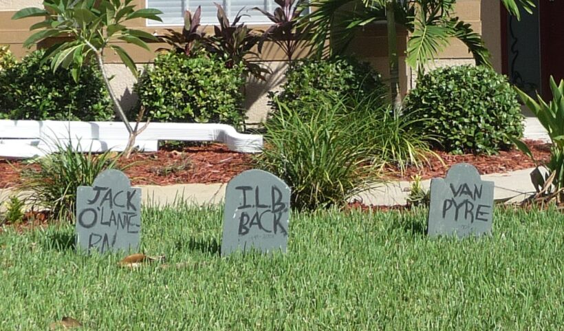 DIY tombstones in the front yard